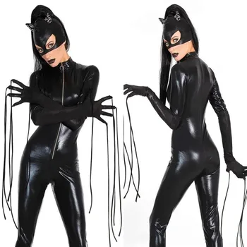 New Sexy Black Catwomen Jumpsuit Catsuit Lady Sexy Clubwear Bodysuits Faux Leather Zipper Body Suit With Cat Mask+Tassel Gloves
New Sexy Black Catwomen Jumpsuit Catsuit Lady Sexy Clubwear Bodysuits Faux Leather Zipper Body Suit With Cat Mask+Tassel Gloves
