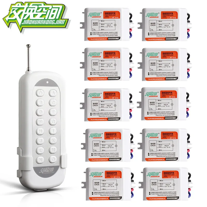 JD211A1N10 With 10 Receivers 10 Ch RF Wireless Remote Control Switch 220V 110V Remote control
JD211A1N10 With 10 Receivers 10 Ch RF Wireless Remote Control Switch 220V 110V Remote control