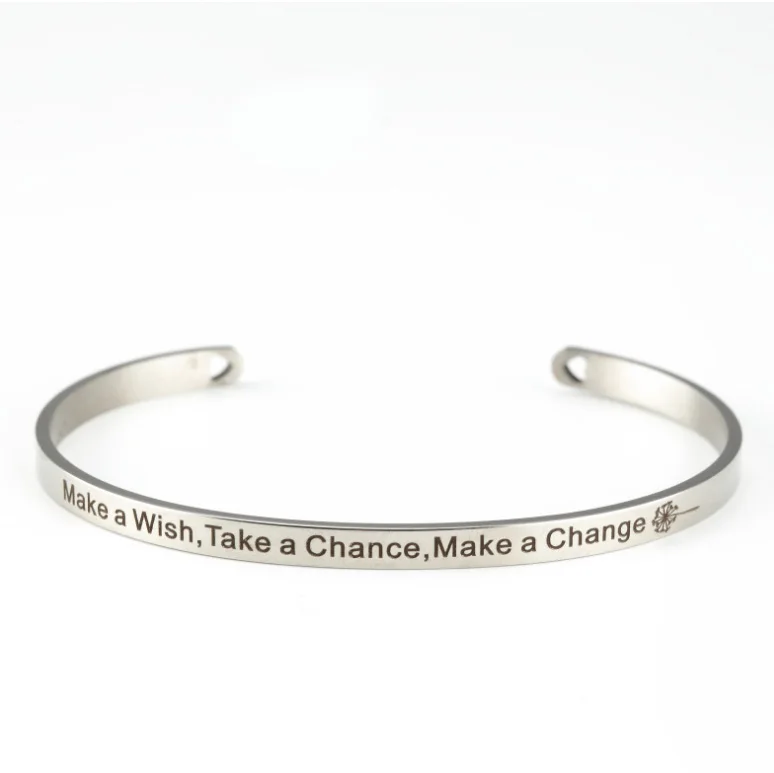 Stainless Steel Bangle Make a Wish, Take a Chance, Make a Change -Customized Your Own Logo Picture Free Engraving
Stainless Steel Bangle Make a Wish, Take a Chance, Make a Change -Customized Your Own Logo Picture Free Engraving