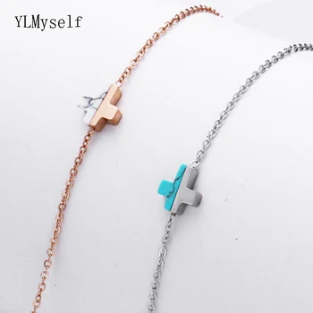 Elegant chain bracelet Rose gold plate White and blue turquoises stones 316l stainless steel cross bracelet women
Elegant chain bracelet Rose gold plate White and blue turquoises stones 316l stainless steel cross bracelet women