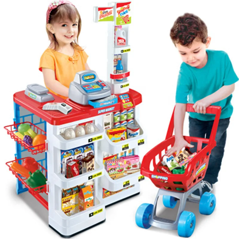 

Play House Children's Kitchen Cookware Cooking Toy Workbench Fast Food Taiwan Supermarket Sales Booth Shopping Cart Cash Registe