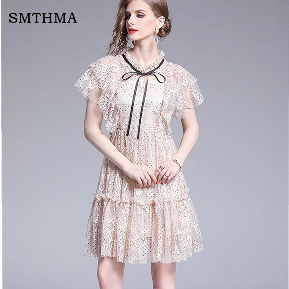 SMTHMA New Fashion Designer Runway Dress Summer Women Mandarin Collar Short sleeve Bow Dot Mesh Elegant Ruffle Dress
SMTHMA New Fashion Designer Runway Dress Summer Women Mandarin Collar Short sleeve Bow Dot Mesh Elegant Ruffle Dress