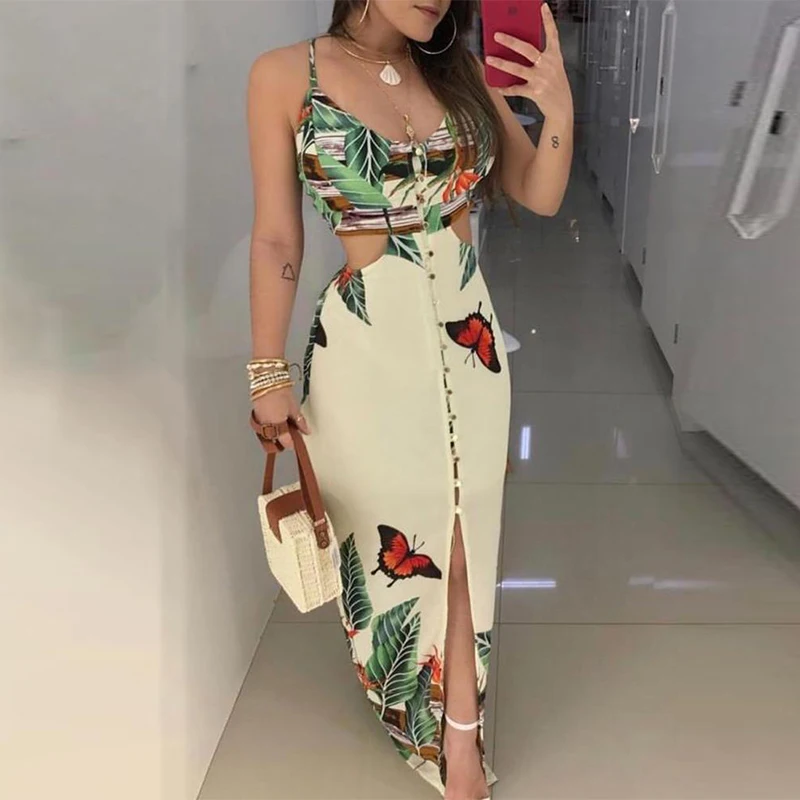Summer Spaghetti Strap Tropical Print Cutout Bodycon Dress Women Sleeveless Sexy Split Clubwear Tight Party Dress Vestidos
Summer Spaghetti Strap Tropical Print Cutout Bodycon Dress Women Sleeveless Sexy Split Clubwear Tight Party Dress Vestidos