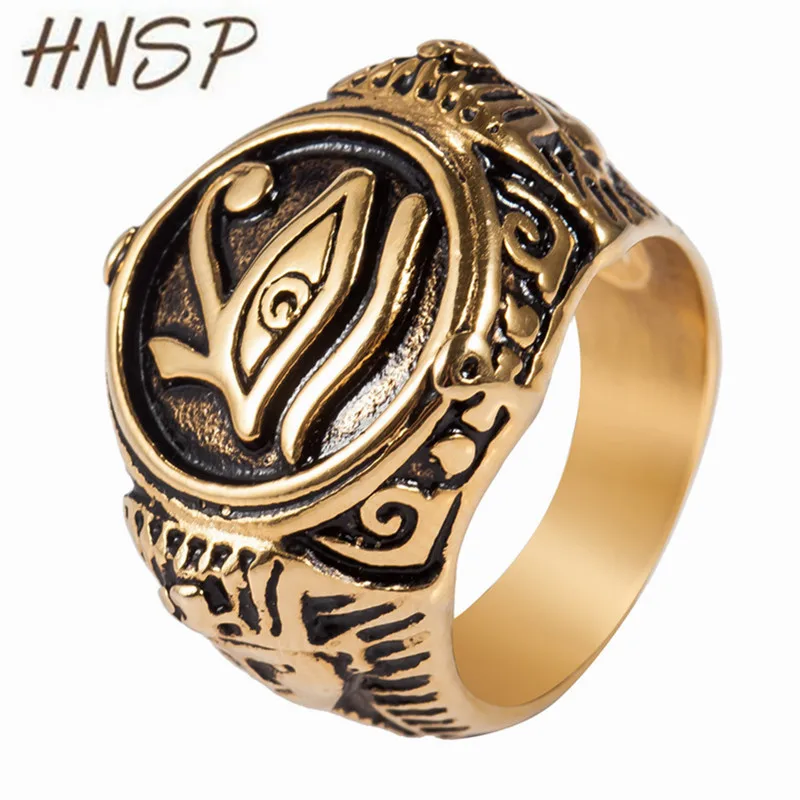 

HNSP Vintage Egyptian Pharaoh Horus Eye Finger Ring For Men Bague Gold Color Rings Male Anel