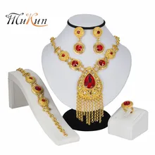 MUKUN Braut Schmuck Sets Gold Farbe Schmuck-Set Trendy Halskette Ohrringe Armband Set Für Frauen Dubai Schmuck Set + Geschenk boxen(China)
