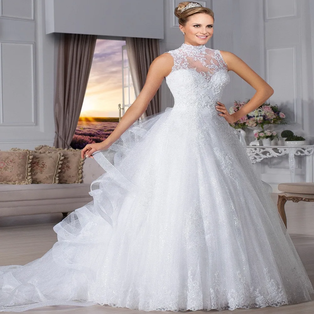 Charming A-line Hi-neck See Through Vestidos de novia Wedding Dress 2016 with Appliques Casamento robe de mariee
Charming A-line Hi-neck See Through Vestidos de novia Wedding Dress 2016 with Appliques Casamento robe de mariee