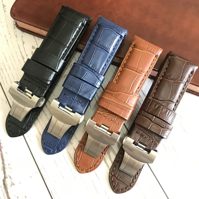 24mm Black Blue Italy Genuine leather bamboo Watchband For Panerai strap PAM441 Bracelet Butterfly Buckle watch band free tools
24mm Black Blue Italy Genuine leather bamboo Watchband For Panerai strap PAM441 Bracelet Butterfly Buckle watch band free tools