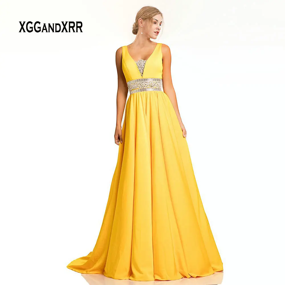Yellow Prom Dress 2019 Beading Crystal Sweep Train Long Evening Gown V Neck Backless Formal Lady Gala robe de soiree Plus Size
Yellow Prom Dress 2019 Beading Crystal Sweep Train Long Evening Gown V Neck Backless Formal Lady Gala robe de soiree Plus Size