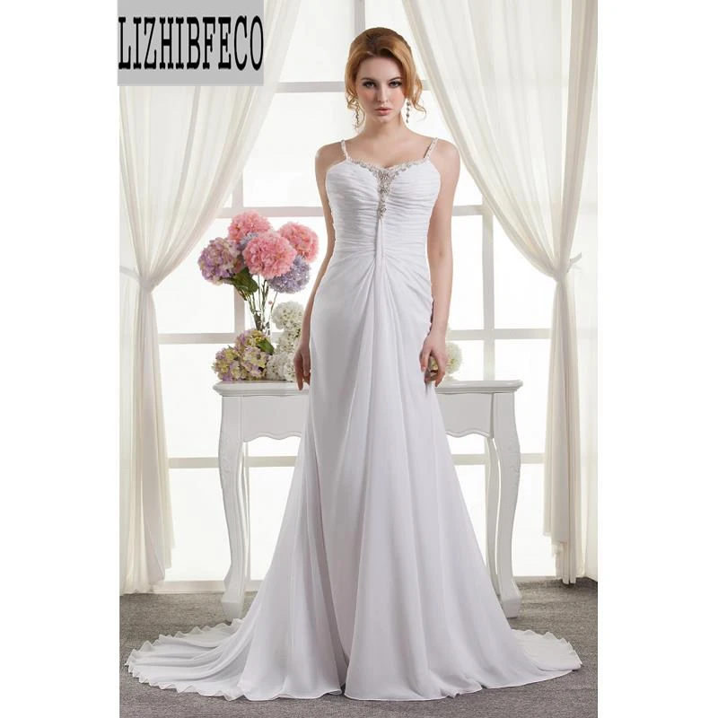 White Chiffon Beading Sleeveless Spaghetti Straps Floor-Length V-Neck A-line Wedding dresses Court Train Custom made
White Chiffon Beading Sleeveless Spaghetti Straps Floor-Length V-Neck A-line Wedding dresses Court Train Custom made