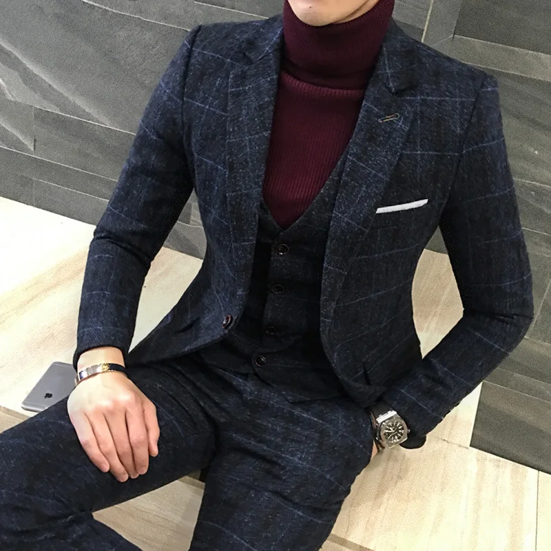 Loldeal 3 Piece Suits Men Latest Coat Pant Royal black Mens Suit Autumn Winter Thick Slim Fit Plaid Wedding Dress Tuxedos
Loldeal 3 Piece Suits Men Latest Coat Pant Royal black Mens Suit Autumn Winter Thick Slim Fit Plaid Wedding Dress Tuxedos