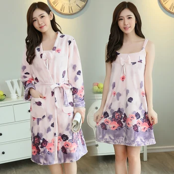 2PCS Thick Warm Nightgowns Flannel Kimono Robes Set for Women 2018 Winter Long Sleeve Coral Velvet Bathrobe Lingerie Night Dress
2PCS Thick Warm Nightgowns Flannel Kimono Robes Set for Women 2018 Winter Long Sleeve Coral Velvet Bathrobe Lingerie Night Dress