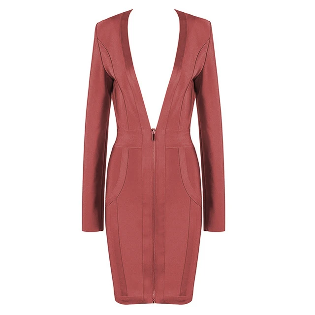 2018-new-bandage-long-sleeve-dress-front-zip-dress-sexy-V-neck-dress-stretch-autumn.jpg_640x640