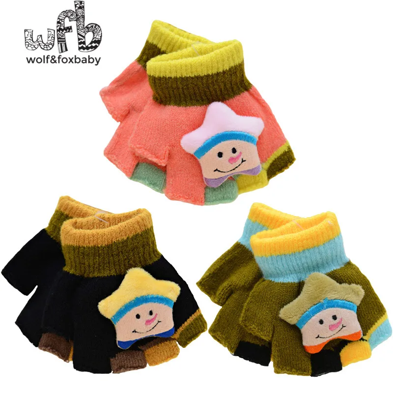 

Retail 2-7years Gloves Mittens 3D exposed fingers kids boys girls child children infant spring fall autumn