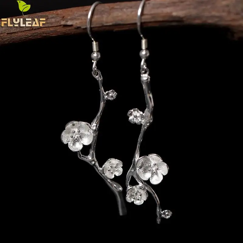 925 Sterling Silver Asymmetri Plum Flower Long Drop Earrings For Women Vintage Lady Prevent Allergy Sterling-silver-jewelry
925 Sterling Silver Asymmetri Plum Flower Long Drop Earrings For Women Vintage Lady Prevent Allergy Sterling-silver-jewelry