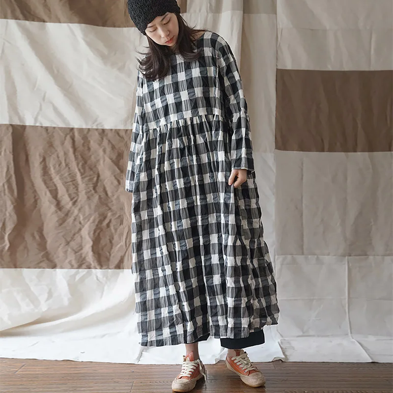 SCUWLINEN 2019 Spring Autumn Women Dress Modi Classic Plaid Salt Shrinkage Empire Loose Maxi Long Cotton Dress P057
SCUWLINEN 2019 Spring Autumn Women Dress Modi Classic Plaid Salt Shrinkage Empire Loose Maxi Long Cotton Dress P057