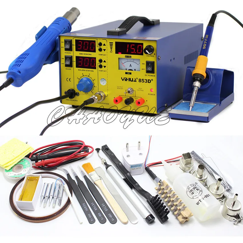 YIHUA-853D+ 3A Mobile Phone Repairing 3 In 1 Soldering Station + Soldering Iron + Power Supply + Free Gift