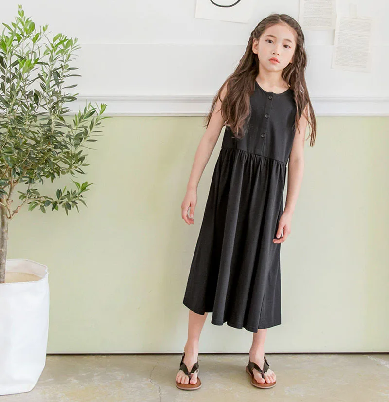 Black Cotton Sleeveless Dresses Loose Pants For Baby Big Girls Summer 2019 High Waist Wide Leg Trousers Dress Children Clothing (14).jpg