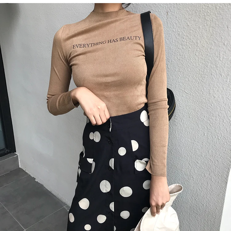 T-Shirt Women 2019 Autumn Korean Style Casual Letters Printed Bodycon Knitted Long Sleeve Pullover Tops Black Green Khaki T267
T-Shirt Women 2019 Autumn Korean Style Casual Letters Printed Bodycon Knitted Long Sleeve Pullover Tops Black Green Khaki T267