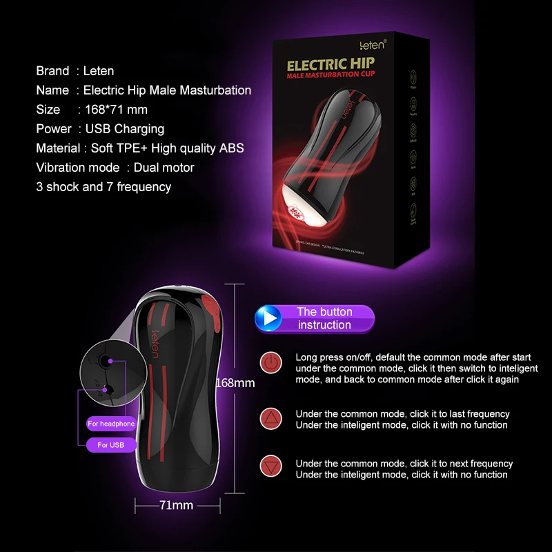 Sex toys Male Masturbator Leten 3 Dual Engine intelligent Vibration vibrator Electric Strong Sucker Vaginal pussy Adult flirt 9