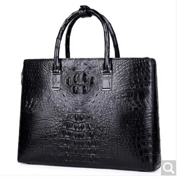 

MSHG fashion crocodile leather business briefcase men's minimalist tote bag vintage leisure handbag male bag black