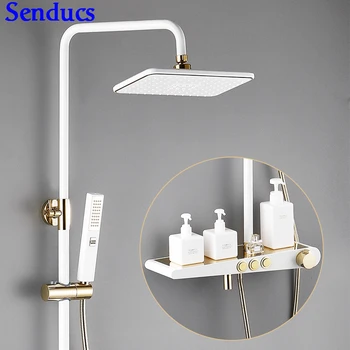 Senducs White Gold Bath Shower Set Luxury Brass Bathroom Shower System Rain Top Shower White Gold Thermostatic Shower Set
Senducs White Gold Bath Shower Set Luxury Brass Bathroom Shower System Rain Top Shower White Gold Thermostatic Shower Set