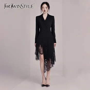 TWOTWINSTYLE Elegant Lace Patchwork Women Dress Lapel Long Sleeve High Waist Button Slim Asymmetrical Dresses Female Fashion New
TWOTWINSTYLE Elegant Lace Patchwork Women Dress Lapel Long Sleeve High Waist Button Slim Asymmetrical Dresses Female Fashion New