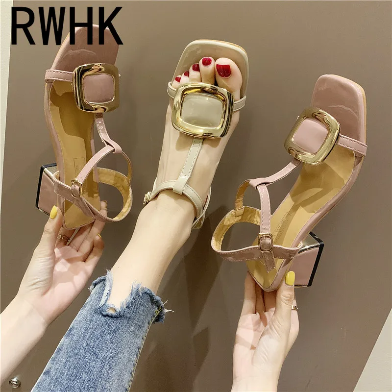 RWHK 2019 new summer thick with wild with a word buckle with square head metal decorative retro Roman sandals women B007
RWHK 2019 new summer thick with wild with a word buckle with square head metal decorative retro Roman sandals women B007