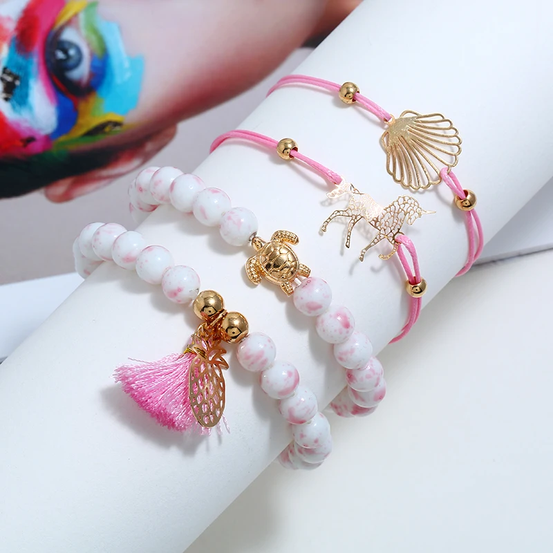 4pcs/set Bohemian Shell Pineapple Unicorn Turtle Charm Pink BLue Bracelet Set For Women Bead Chain Rope Bracelets Ladies Jewelry 
4pcs/set Bohemian Shell Pineapple Unicorn Turtle Charm Pink BLue Bracelet Set For Women Bead Chain Rope Bracelets Ladies Jewelry