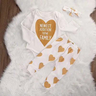Fashion New Infant Boy Girls Heart Cotton Romper Pants 3pcs Cute Baby Coming Home Outfits Set
Fashion New Infant Boy Girls Heart Cotton Romper Pants 3pcs Cute Baby Coming Home Outfits Set