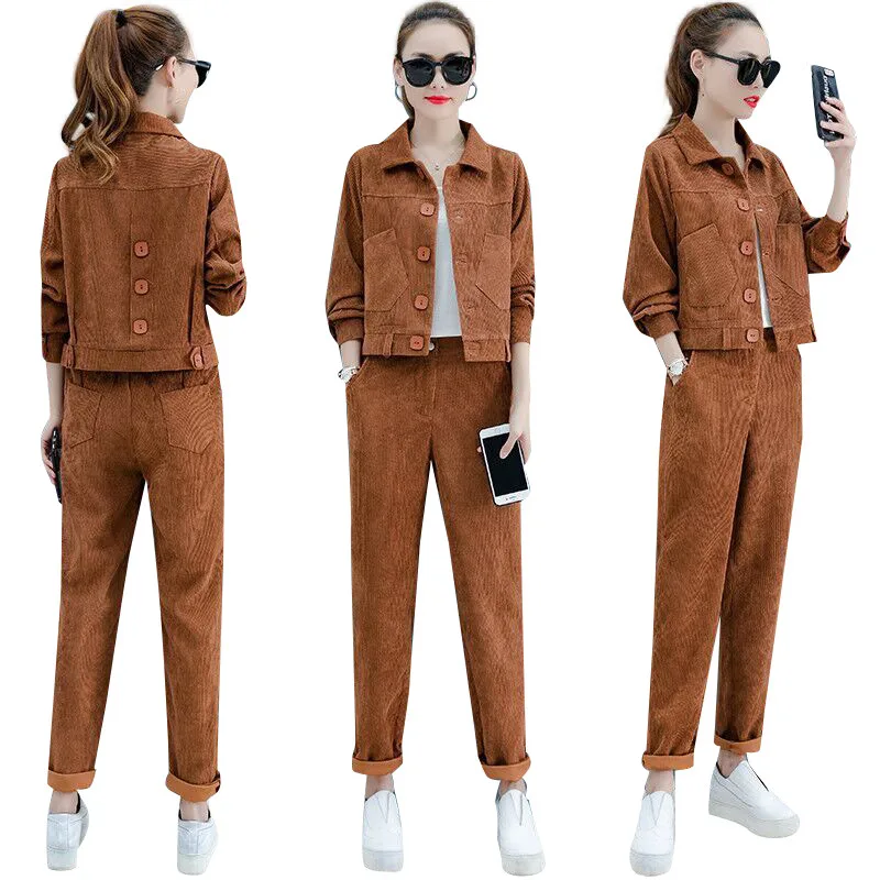 2019 Spring new Women's Long Sleeve Jacket Coat + Trousers Two-piece Sets Casual Corduroy Suits Female 2 Piece Sportswear R354
2019 Spring new Women's Long Sleeve Jacket Coat + Trousers Two-piece Sets Casual Corduroy Suits Female 2 Piece Sportswear R354