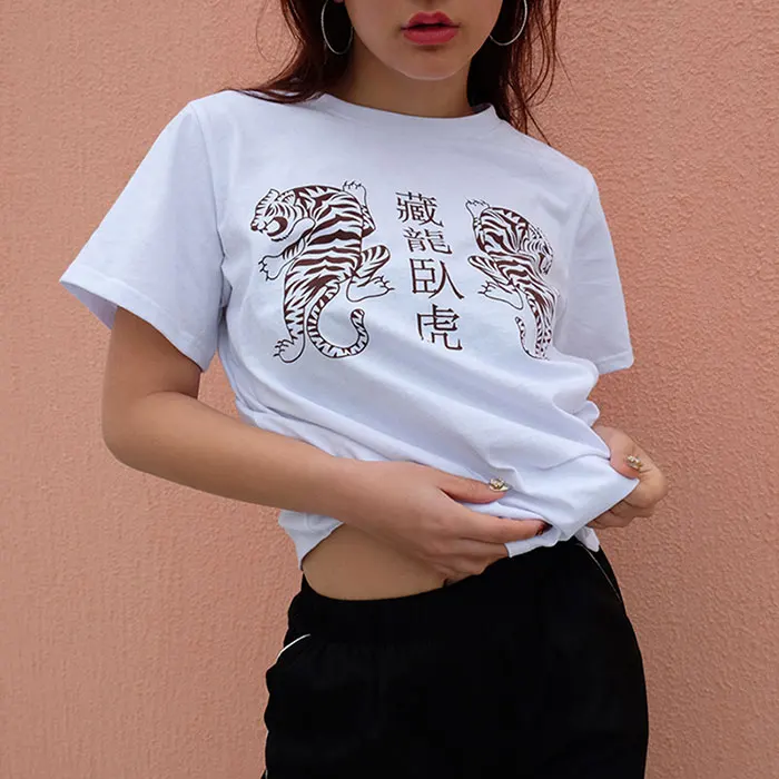 Фото Летние женские Модные футболка китайский стиль печатных свободные короткими