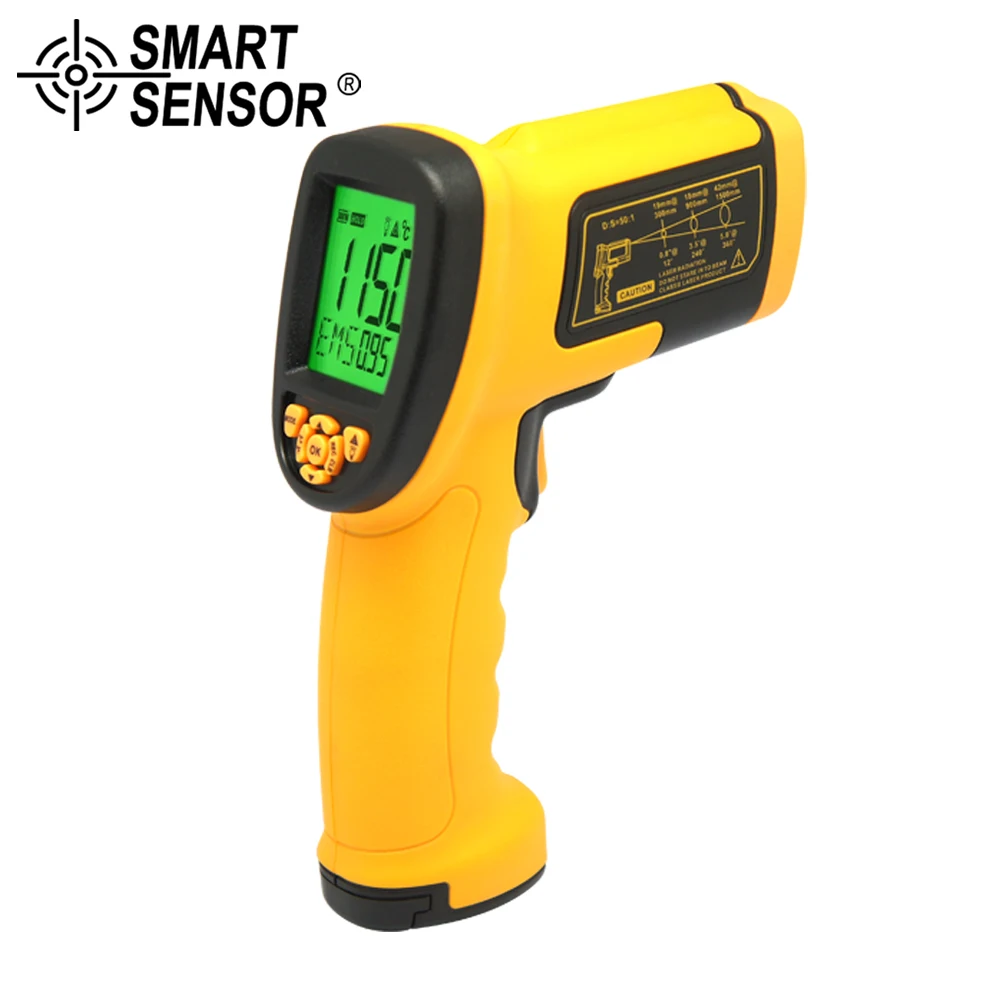 SMART SENSOR -18~1150C(-0-2102F)50:1 Infrared Thermometer high temperature Laser Electronic Temperature Gun Measurement meter
SMART SENSOR -18~1150C(-0-2102F)50:1 Infrared Thermometer high temperature Laser Electronic Temperature Gun Measurement meter