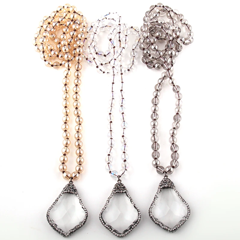 Fashion Bohemian Tribal Jewelry 8mm Glass Long Knotted Beads Handmade Paved Drop Necklaces Women Ethnic Necklace
Fashion Bohemian Tribal Jewelry 8mm Glass Long Knotted Beads Handmade Paved Drop Necklaces Women Ethnic Necklace