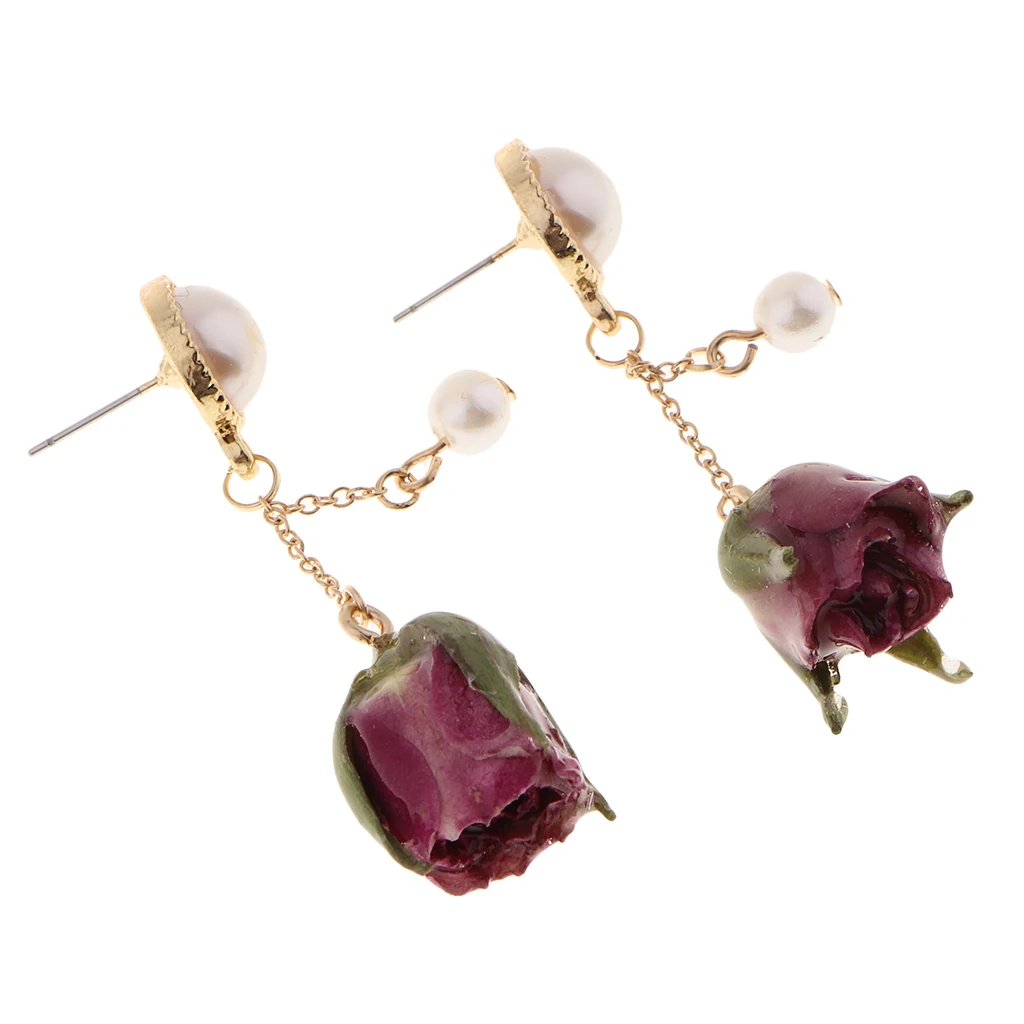 1 Pair Resin Covered Real Flower Charms Natural Dried Flower Pendants Drop Earrings Studs for Women Girls Jewelry 3 Colors
