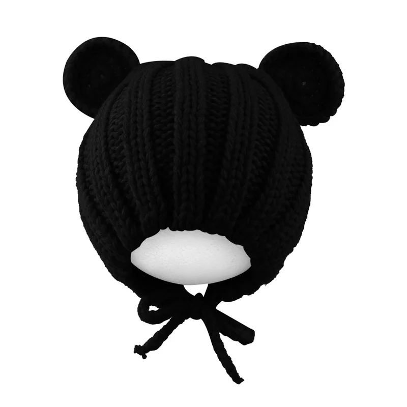 Korean Cute Baby Beanie Hat Knitted Fashion Girls Hat With Ears Lovely Lace Up Boys Hat Warm Autumn Toddler Hat Baby Accessories (13)