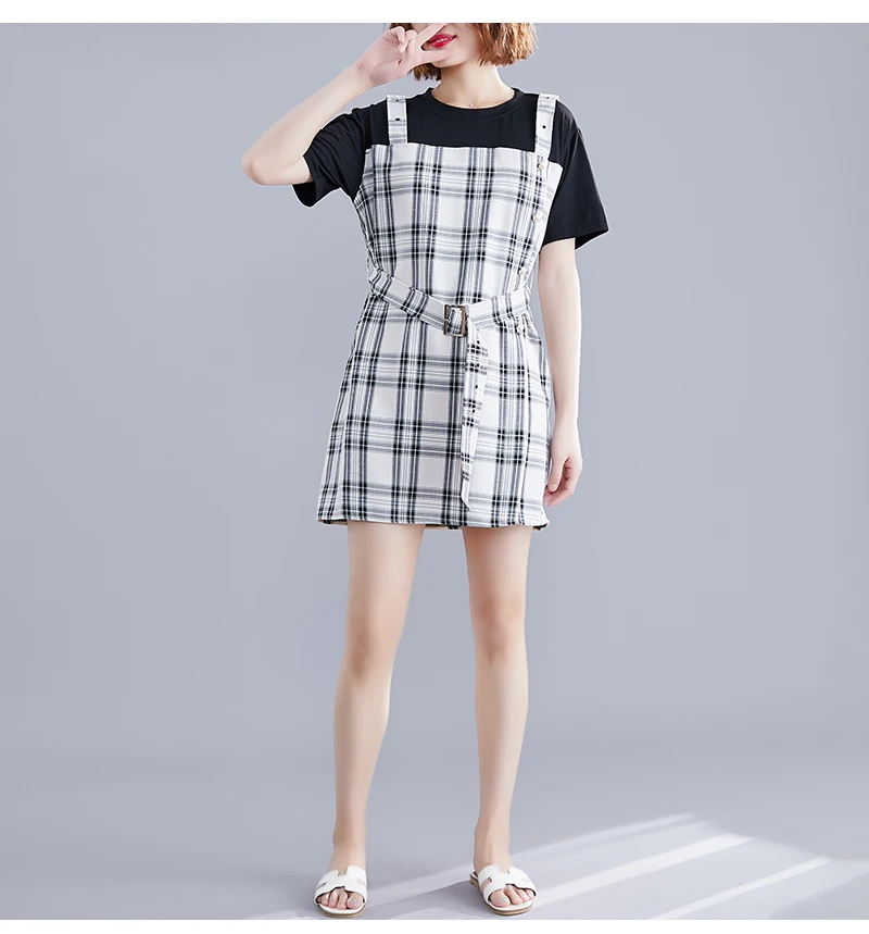 P Ammy Plus Size Fake Two Pieces Plaid Stitching Mini Dress 2019 Women Summer Short Sleeve A-Line Belted Casual Strap dress
P Ammy Plus Size Fake Two Pieces Plaid Stitching Mini Dress 2019 Women Summer Short Sleeve A-Line Belted Casual Strap dress