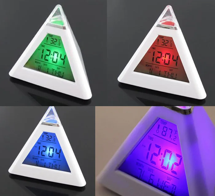 Pyramid Temperature mini alarm digital clock 7 Colors LED Change Backlight LED Alarm Clock
Pyramid Temperature mini alarm digital clock 7 Colors LED Change Backlight LED Alarm Clock