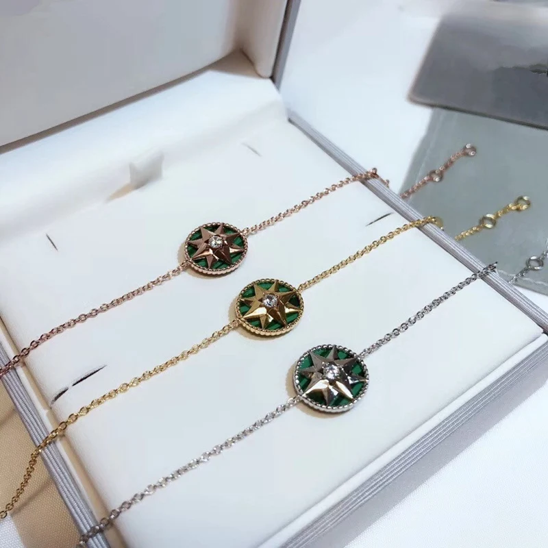 XF Compass Round Malachite Crystal Star Charm Bracelet Pure 925 Sterling Silver Malachite Stone Rose Vents Women Wedding Jewelry
XF Compass Round Malachite Crystal Star Charm Bracelet Pure 925 Sterling Silver Malachite Stone Rose Vents Women Wedding Jewelry