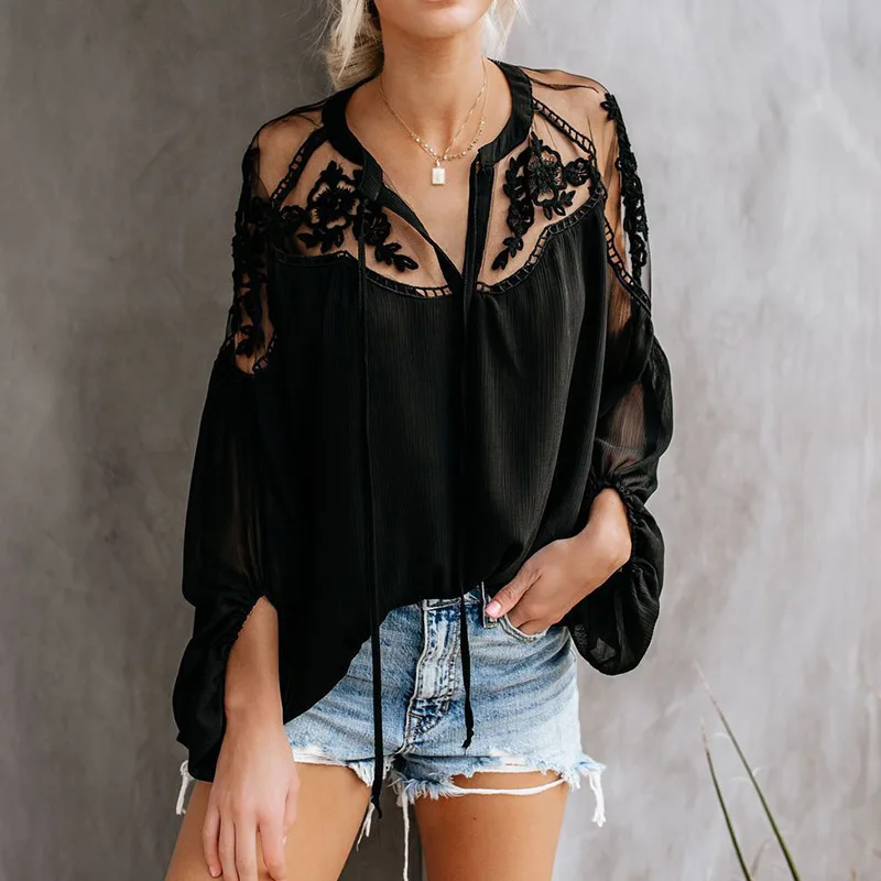 Chiffon Mesh Lace Women Shirts Lantern Sleeve V Neck Transparent Ladies Bohemia Blouses 2019 Summer Sexy Casual Female Tops
Chiffon Mesh Lace Women Shirts Lantern Sleeve V Neck Transparent Ladies Bohemia Blouses 2019 Summer Sexy Casual Female Tops