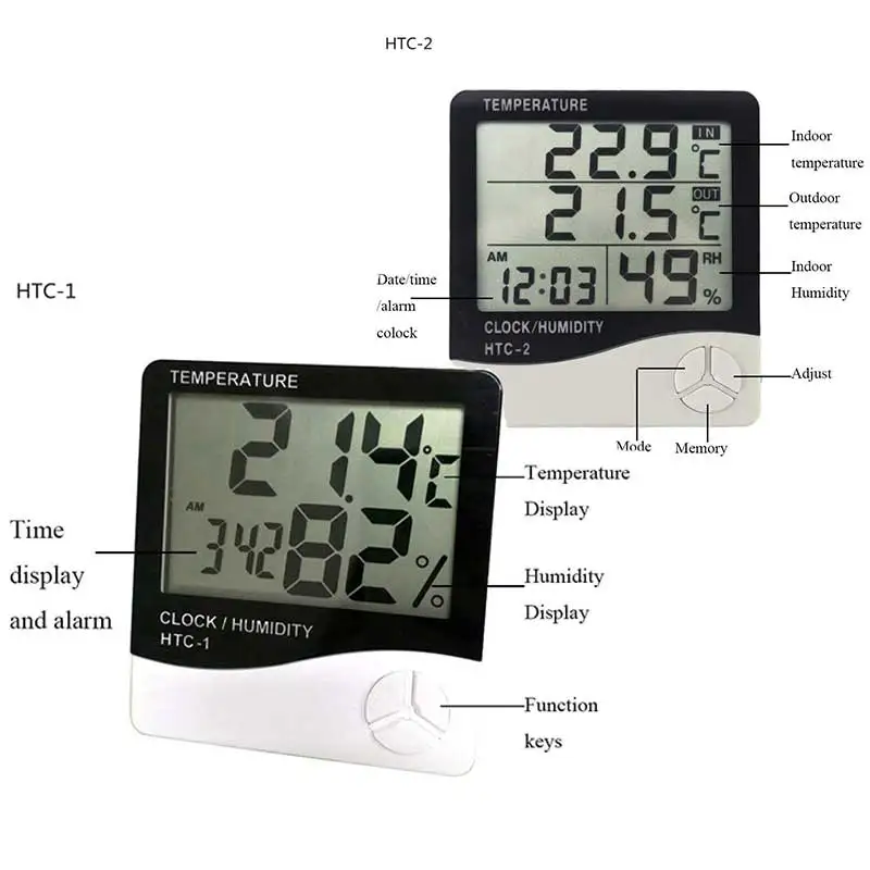 Indoor Room LCD Electronic Temperature Humidity Meter Digital Thermometer Hygrometer Weather Station Alarm Clock HTC-1/HTC-2
Indoor Room LCD Electronic Temperature Humidity Meter Digital Thermometer Hygrometer Weather Station Alarm Clock HTC-1/HTC-2