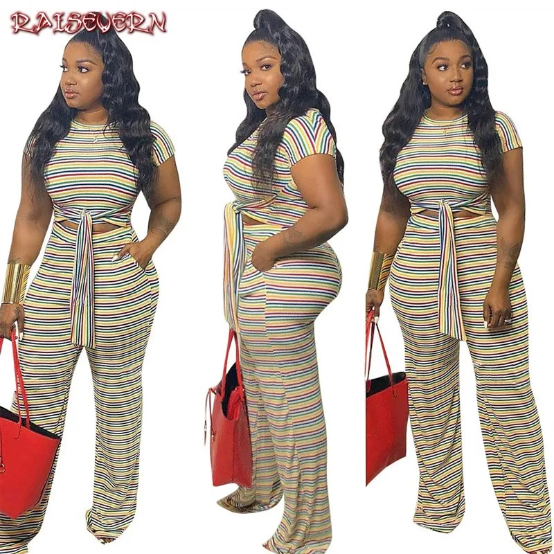 RAISEVERN Fashion Striped Two Piece Set Front Tie Women Summer Clothing Short Sleeve Crop Top+Long Wide Pants Casual Tracksuits
RAISEVERN Fashion Striped Two Piece Set Front Tie Women Summer Clothing Short Sleeve Crop Top+Long Wide Pants Casual Tracksuits