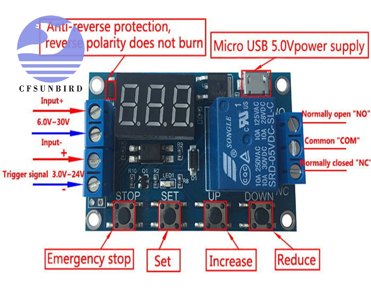 DC 6-30V Support Micro USB 5V LED Display Automation Cycle Delay Timer Control Off Switch Delay Time Relay 6V 9V 12V 24V
DC 6-30V Support Micro USB 5V LED Display Automation Cycle Delay Timer Control Off Switch Delay Time Relay 6V 9V 12V 24V