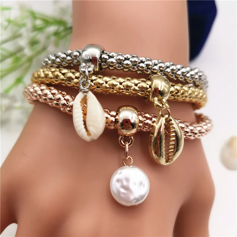 2019 New Fashion Cowrie Shell Charm Bracelet Women Rose Gold Silver Color Popcorn Chain Bracelet Imitation Pearl Bead Bracelet
2019 New Fashion Cowrie Shell Charm Bracelet Women Rose Gold Silver Color Popcorn Chain Bracelet Imitation Pearl Bead Bracelet