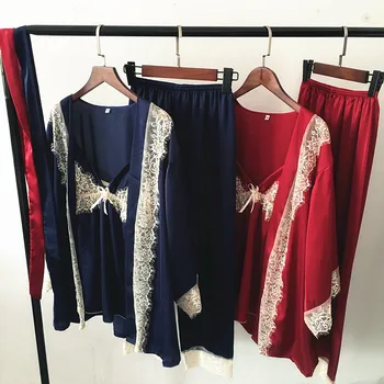 Lady Silk Nightgown Women Nightwear Pajama Sets Lace Nighty Sexy Sleepwear Vest Short Shirt 3 Pieces Three Color 
Lady Silk Nightgown Women Nightwear Pajama Sets Lace Nighty Sexy Sleepwear Vest Short Shirt 3 Pieces Three Color