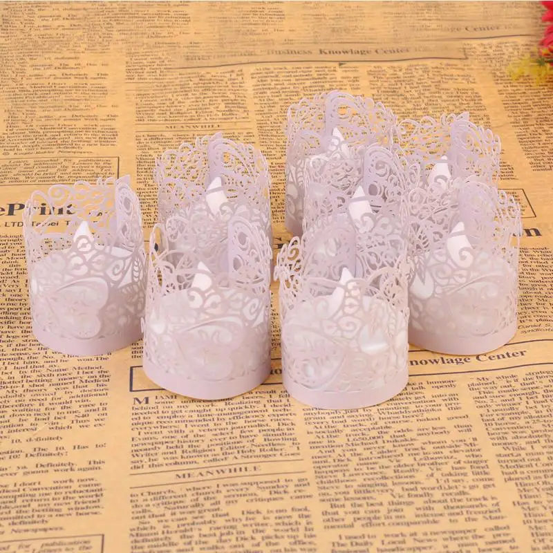50Pcs Tea Light Candle Holders Paper Hollow Out Pattern Wraps Flameless Votive Candle Holders Party Table Decoration
50Pcs Tea Light Candle Holders Paper Hollow Out Pattern Wraps Flameless Votive Candle Holders Party Table Decoration
