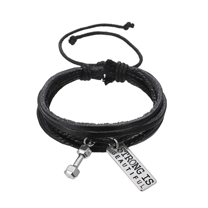 Black Men Leather Bracelet MEN Dumbbell Charm Bracelet Male Tag ME Gym Fitness Jewelry Gym Accessories Barbell Boy Friend
Black Men Leather Bracelet MEN Dumbbell Charm Bracelet Male Tag ME Gym Fitness Jewelry Gym Accessories Barbell Boy Friend