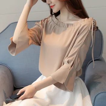 2019 Summer new arrival slash neck bow chiffon shirt summer with strapless three quarter sleeves shirt women
2019 Summer new arrival slash neck bow chiffon shirt summer with strapless three quarter sleeves shirt women