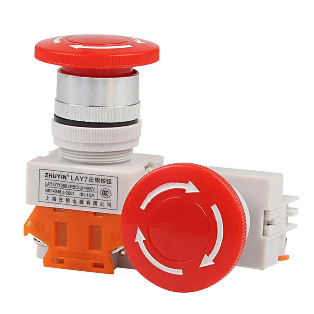 

AC 600V 10A Red Mushroom Cap 1NO 1NC DPST Emergency Stop Push Button Switch Security Alarm