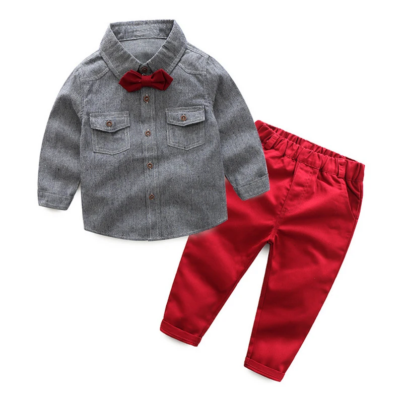 toddler boys clothing set for baby children grey long sleeves shirt with bow + red pants/trousers suit infant boy casual clothes
toddler boys clothing set for baby children grey long sleeves shirt with bow + red pants/trousers suit infant boy casual clothes