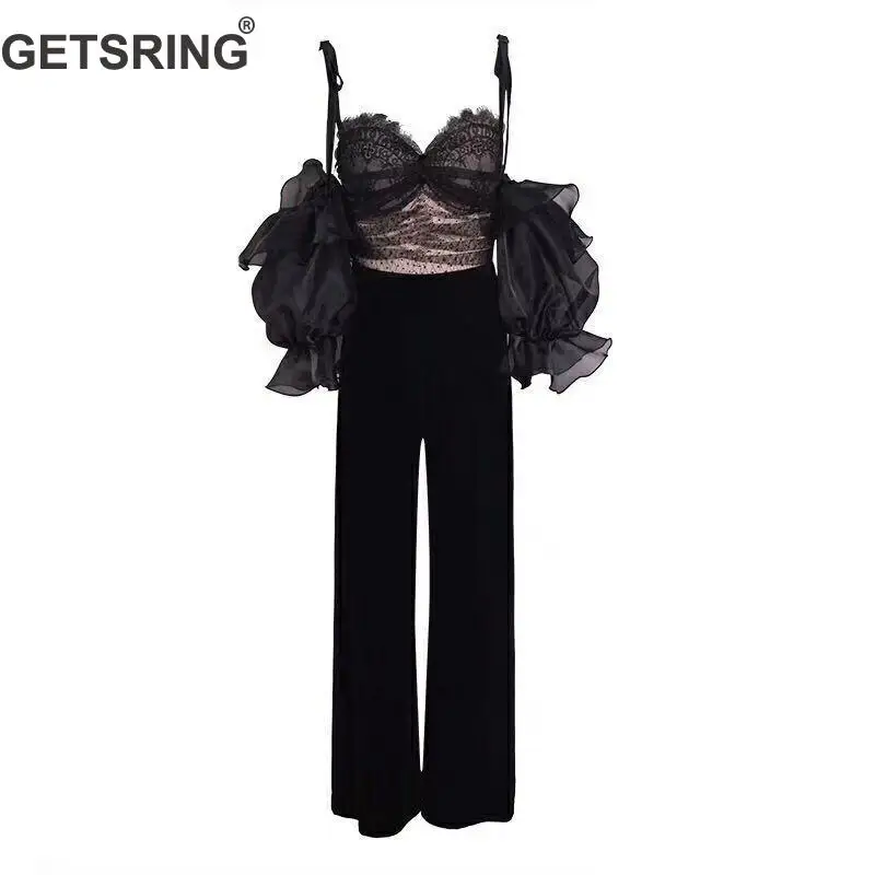 GETSRING Women's Sets Lace Stitching Puff Sleeve Hollow Out Short Sexy Tops With High Waist Velvet Long Trousers Two Piece 2019
GETSRING Women's Sets Lace Stitching Puff Sleeve Hollow Out Short Sexy Tops With High Waist Velvet Long Trousers Two Piece 2019